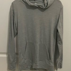 Reebok gray light and airy long sleeved hoodie running shirt.